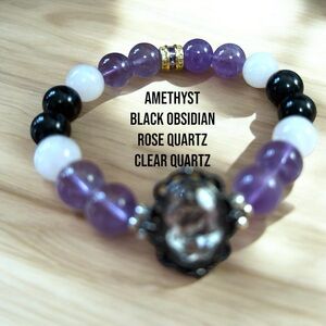 0226B Purple and Black Gemstone Beaded Bracelet